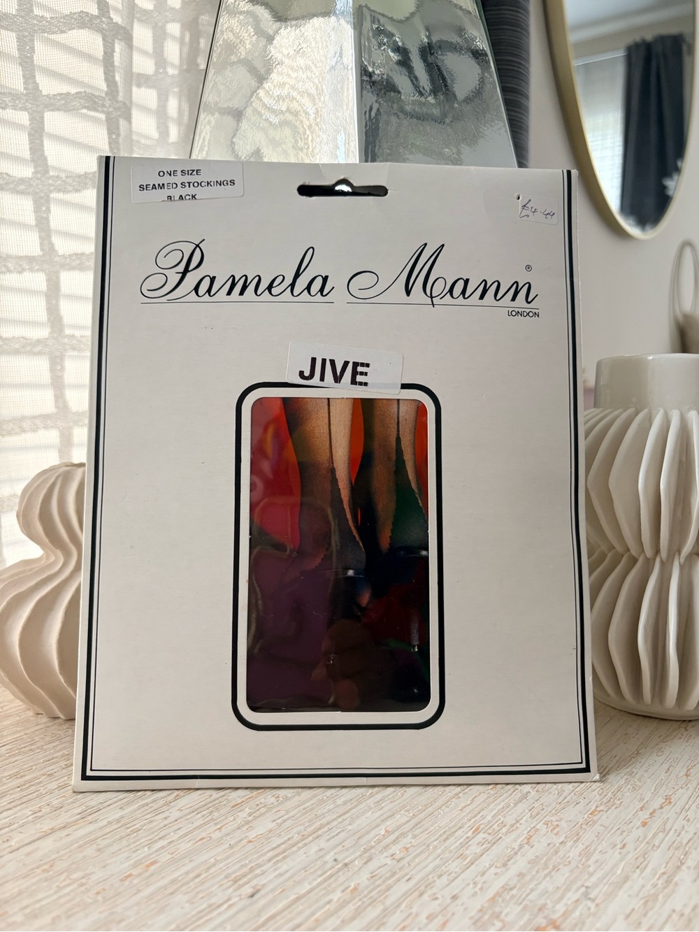 VTG Style Pamela Mann Jive Black Cuban Heel Back Seam Stockings Made in England